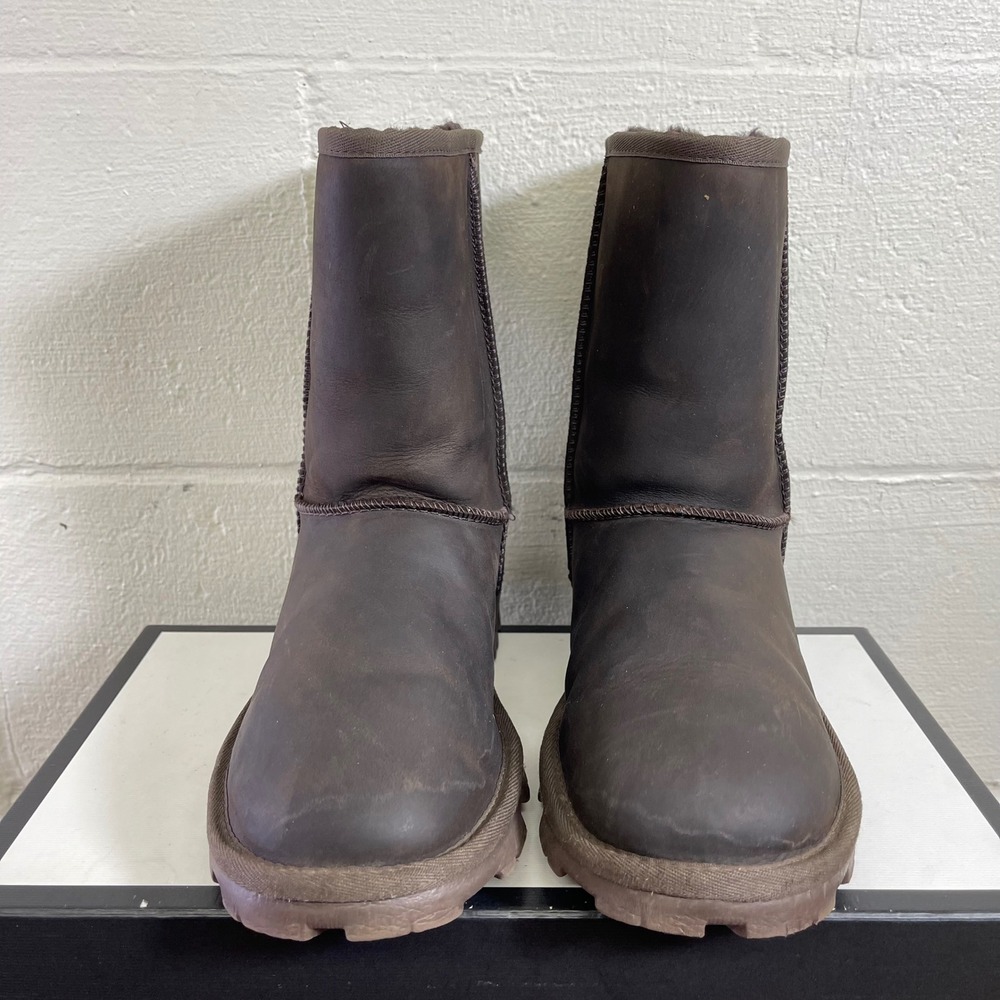 Ugg Essential Short Boots 1111513 Brown Leather Winter Boots Pull On Women's 8 - Picture 3 of 11